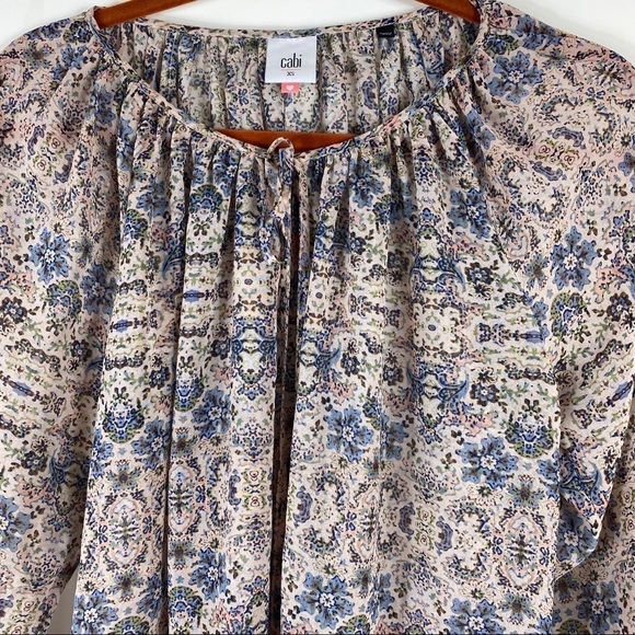 CAbi Siena Floral Sheer Boho Peasant Blouse 5028 - Picture 5 of 12